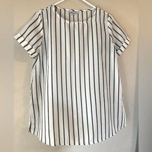 Pretty! White with black stripes blouse women’s size medium flowy lightweight
